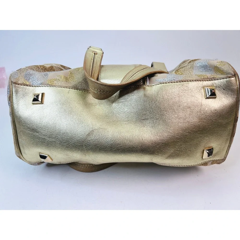L.A.M.B. Gwen Stefani Metallic Gold Silver Jacquard Satchel Bowling‎ Bag Y2K